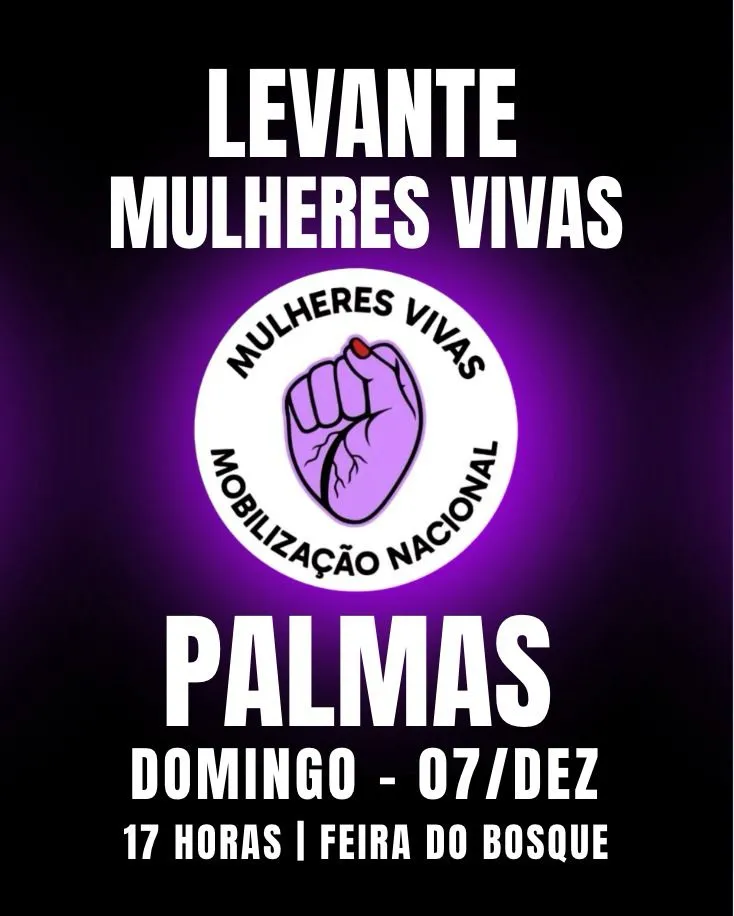 Movimento nacional “Levante Mulheres Vivas” convoca mulheres e aliados palmenses para mobilização dia 07/12
